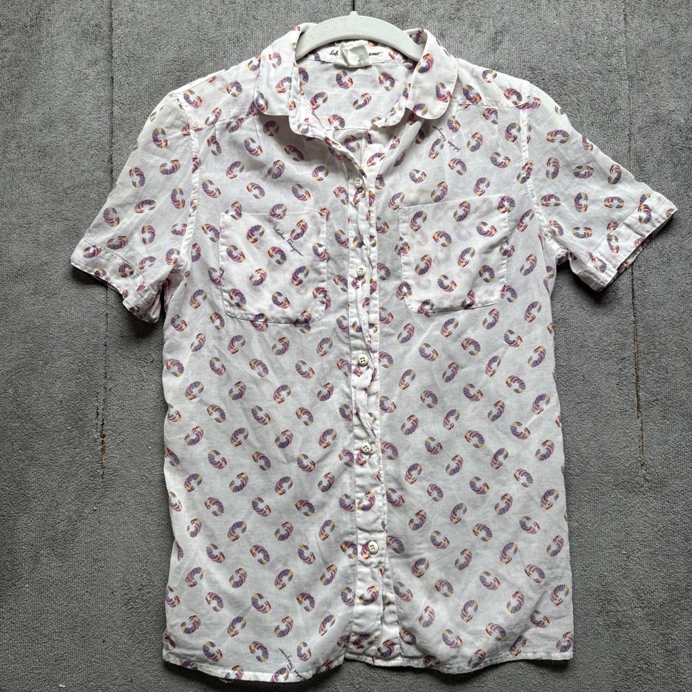 Salvatore Ferragamo Graphic Cotton Shirt Womens 42 US 6 Top Blouse Short Sleeve